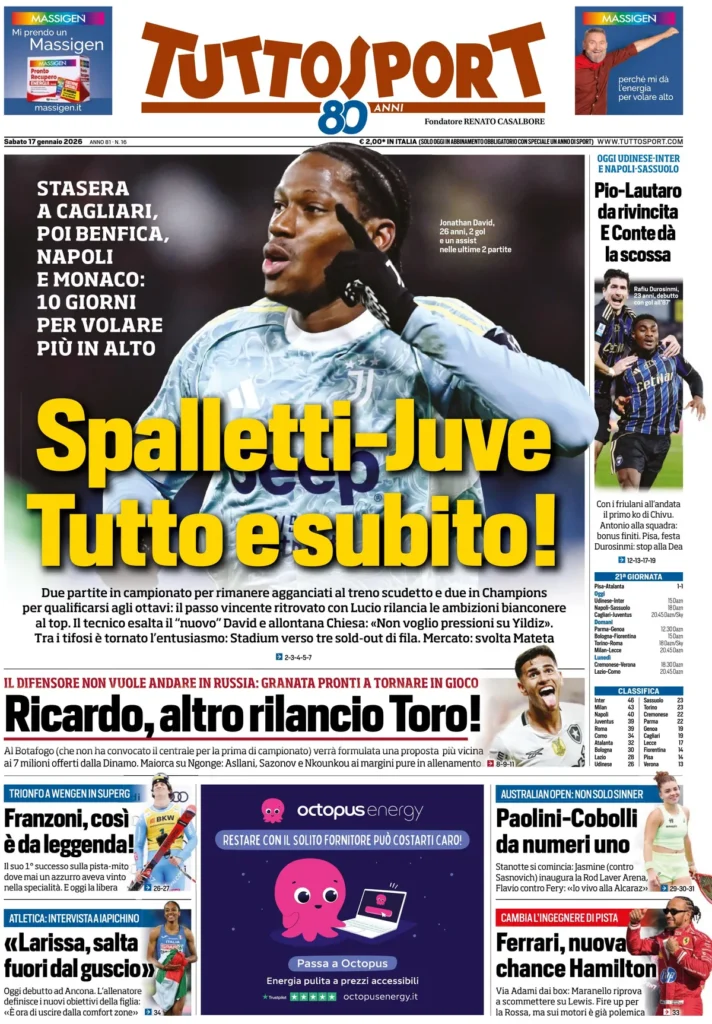 Rassegna stampa Lazio: prime pagine quotidiani sportivi - 17 gennaio 2026 22 tuttosport 020951kbudfad