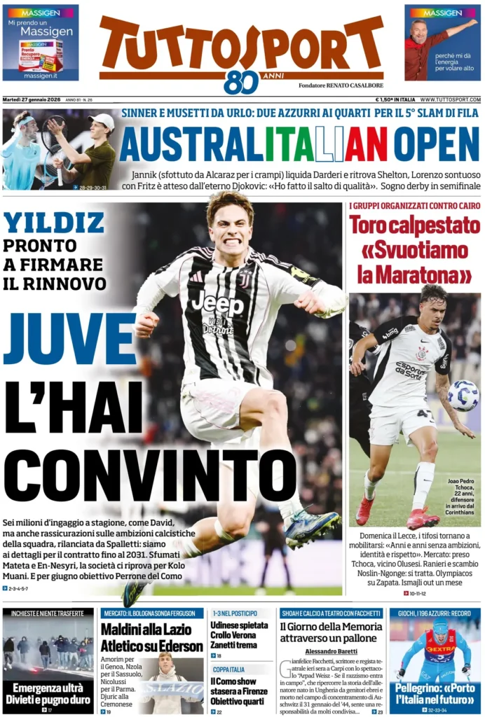 Rassegna stampa Lazio: prime pagine quotidiani sportivi - 27 gennaio 2026 22 tuttosport 021012lod83bq
