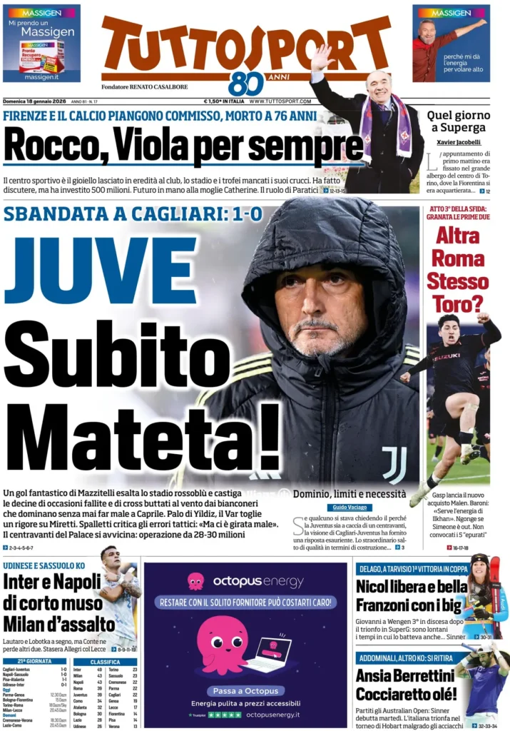 Rassegna stampa Lazio: prime pagine quotidiani sportivi - 18 gennaio 2026 22 tuttosport 023232ptic03h