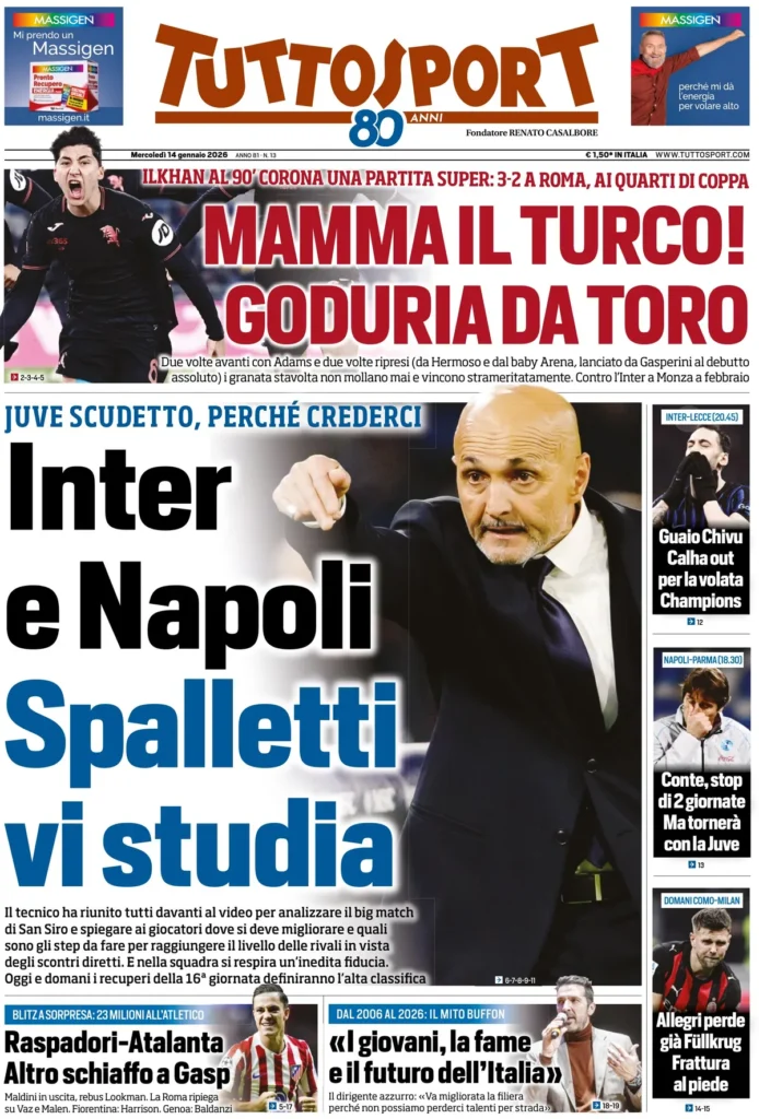 Rassegna stampa Lazio: prime pagine quotidiani sportivi - 14 gennaio 2026 22 tuttosport 02474455f3n1n