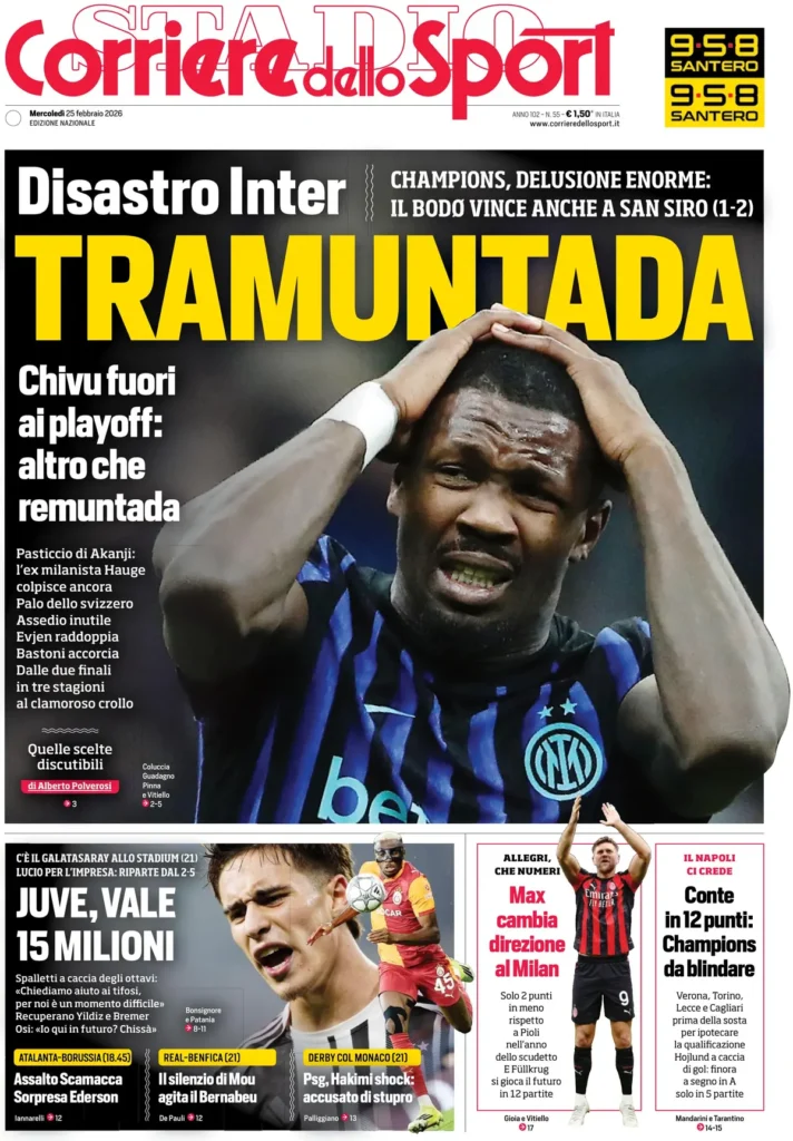 Rassegna stampa Lazio: prime pagine quotidiani sportivi - 25 febbraio 2026 23 corriere dello sport 0203093lq6v3w