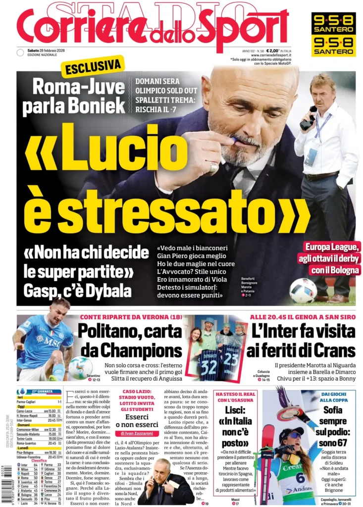 Le prime pagine dei principali quotidiani sportivi – 28 febbraio 23 corriere dello sport 020309xuu8way