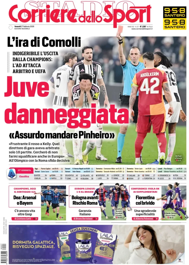 Le prime pagine dei principali quotidiani sportivi – 27 febbraio 23 corriere dello sport 020310st84wdx