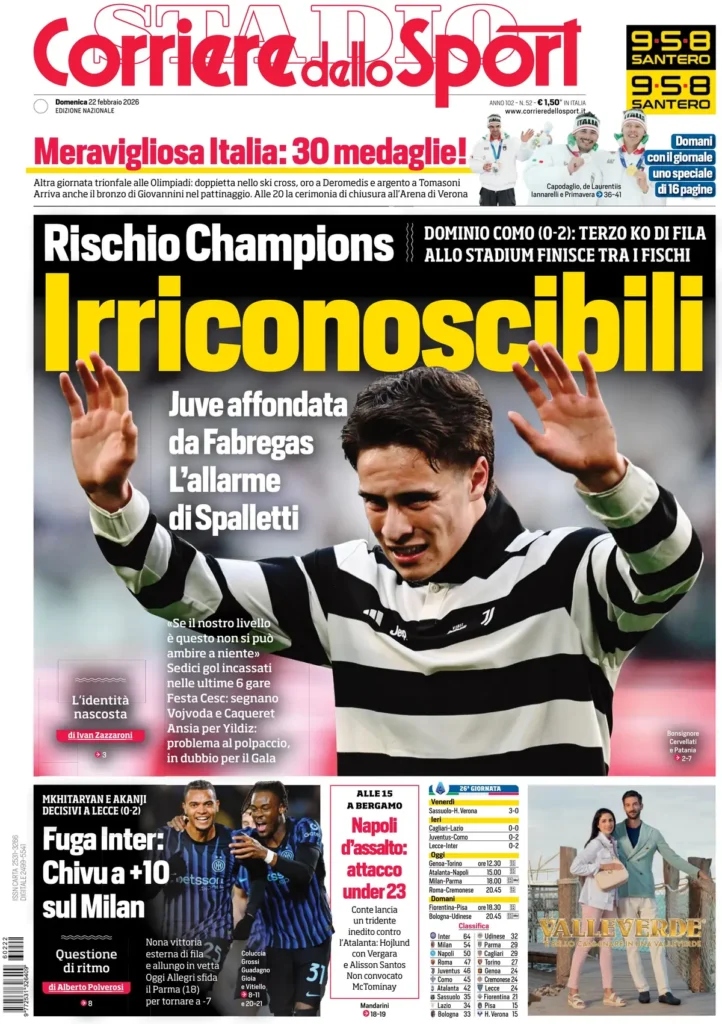 Rassegna stampa Lazio: prime pagine quotidiani sportivi - 22 febbraio 2026 23 corriere dello sport 0203111lc7sn0