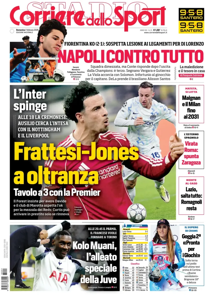 Le prime pagine dei principali quotidiani sportivi – 1 febbraio 2026 23 corriere dello sport 020311mjf10r3