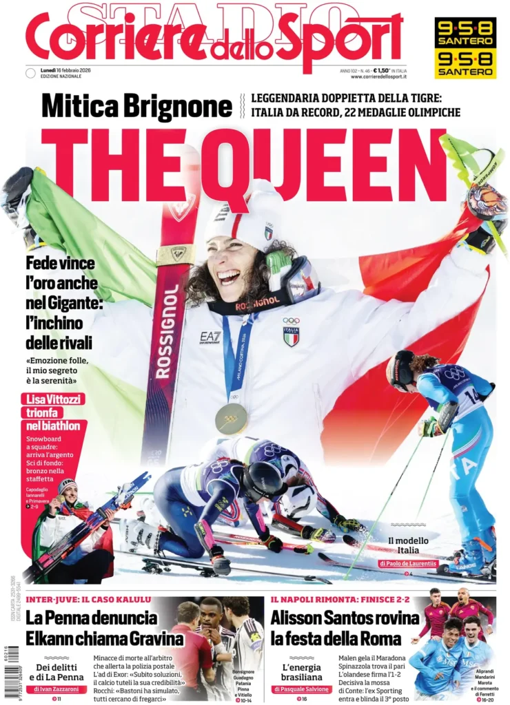 Le prime pagine dei principali quotidiani sportivi – 16 febbraio 2026 23 corriere dello sport 020311v3u8rqq