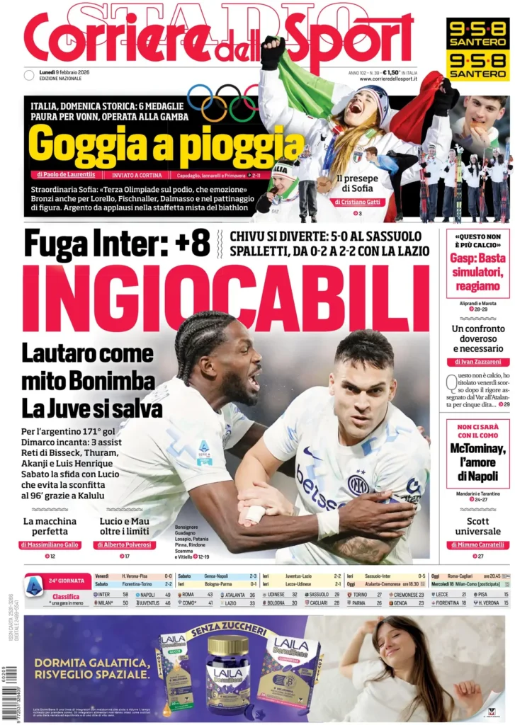Rassegna stampa Lazio: prime pagine quotidiani sportivi - 9 febbraio 2026 23 corriere dello sport 020524g4j3ryo