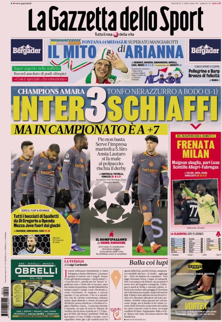 Rassegna stampa Lazio: prime pagine quotidiani sportivi - 19 febbraio 2026 24 la gazzetta dello sport 032302k0992z4