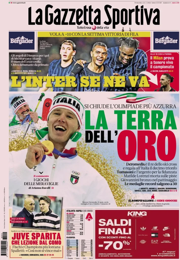 Rassegna stampa Lazio: prime pagine quotidiani sportivi - 22 febbraio 2026 24 la gazzetta dello sport 032753s4j3277
