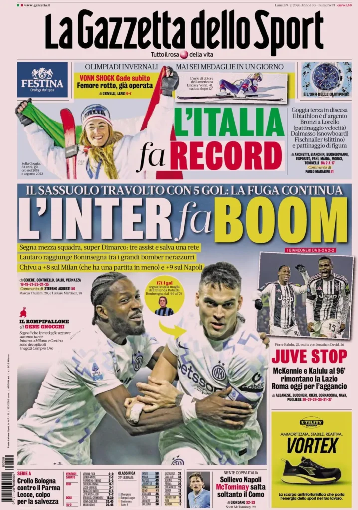 Rassegna stampa Lazio: prime pagine quotidiani sportivi - 9 febbraio 2026 24 la gazzetta dello sport 032848gr01yv2