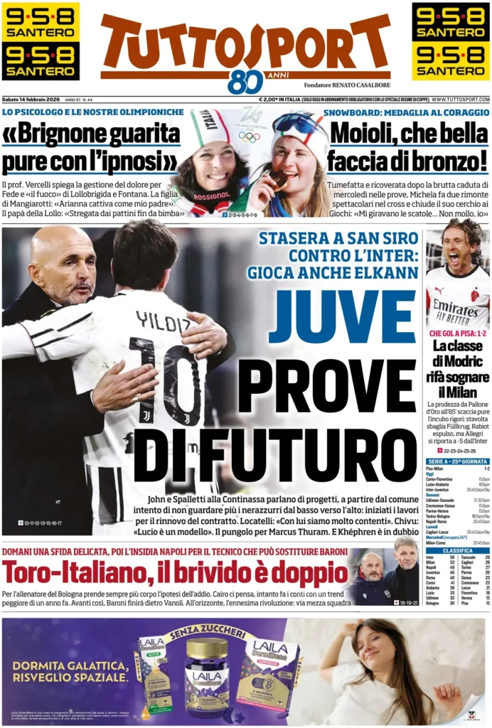 Le prime pagine dei principali quotidiani sportivi – 14 febbraio 2026 22 tuttosport 020302jxn7k06