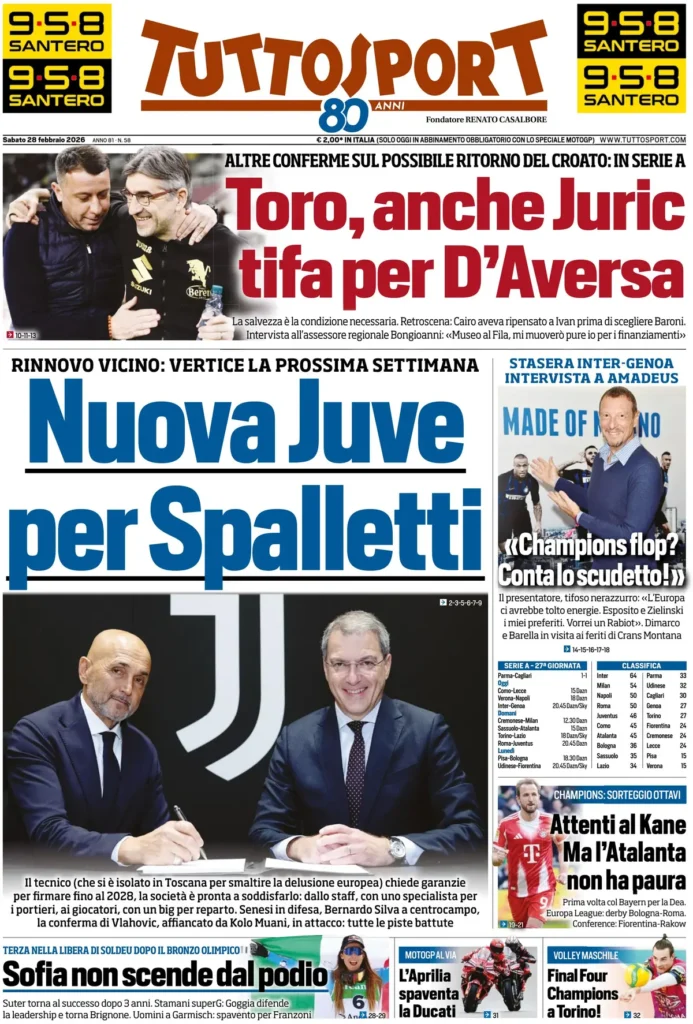 Le prime pagine dei principali quotidiani sportivi – 28 febbraio 22 tuttosport 020302mswb73p