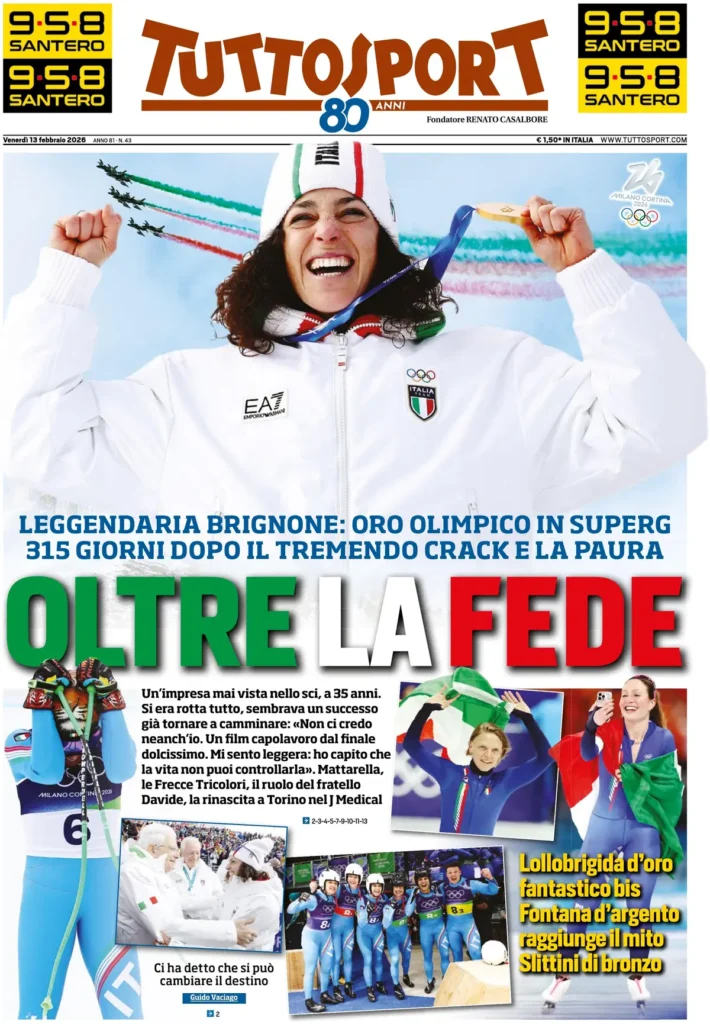 Le prime pagine dei principali quotidiani sportivi – 13 febbraio 2026 22 tuttosport 020726ys8e9xc
