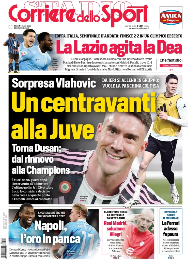 Le prime pagine dei principali quotidiani sportivi – 5 marzo 23 corriere dello sport 020309ubgszgj