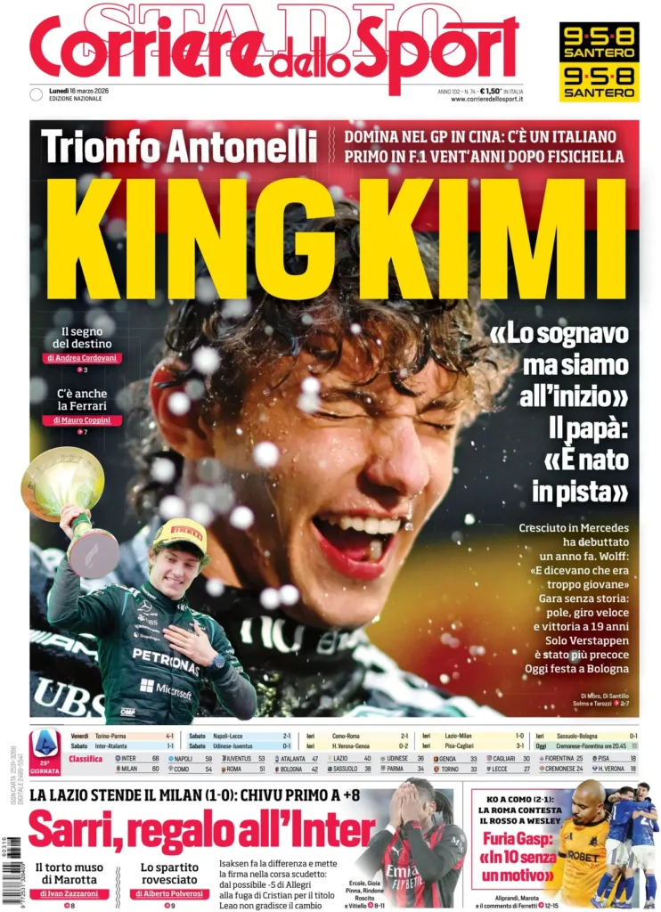 Le prime pagine dei principali quotidiani sportivi – 16 marzo 23 corriere dello sport 020310icod0ed