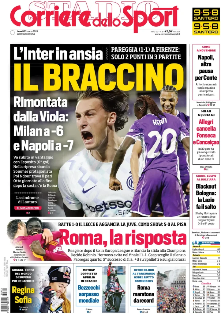 Rassegna stampa Lazio: prime pagine quotidiani sportivi - 23 marzo 2026 23 corriere dello sport 020808275230k