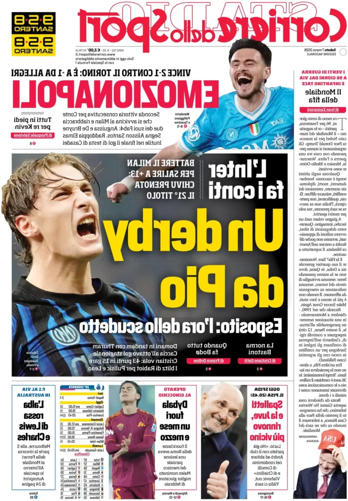 Le prime pagine dei principali quotidiani sportivi – 7 marzo 206 23 corriere dello sport 020808zkb4swg