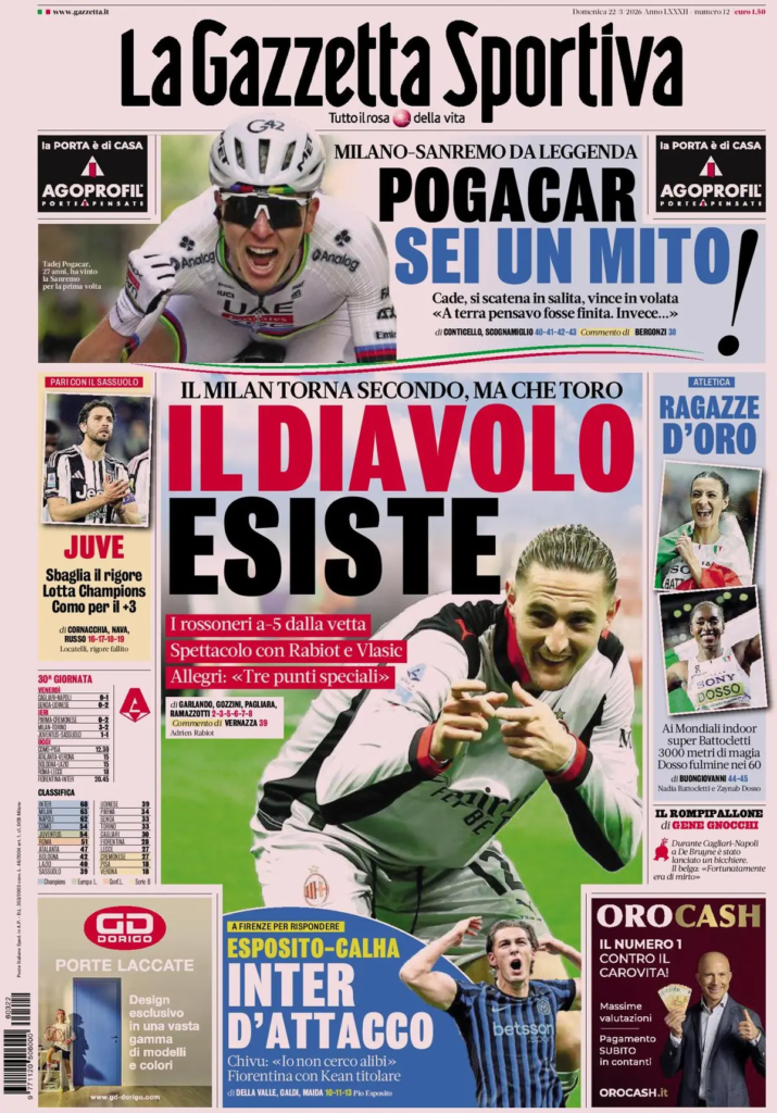 Le prime pagine dei principali quotidiani sportivi – 22 marzo 2026 22 image 18