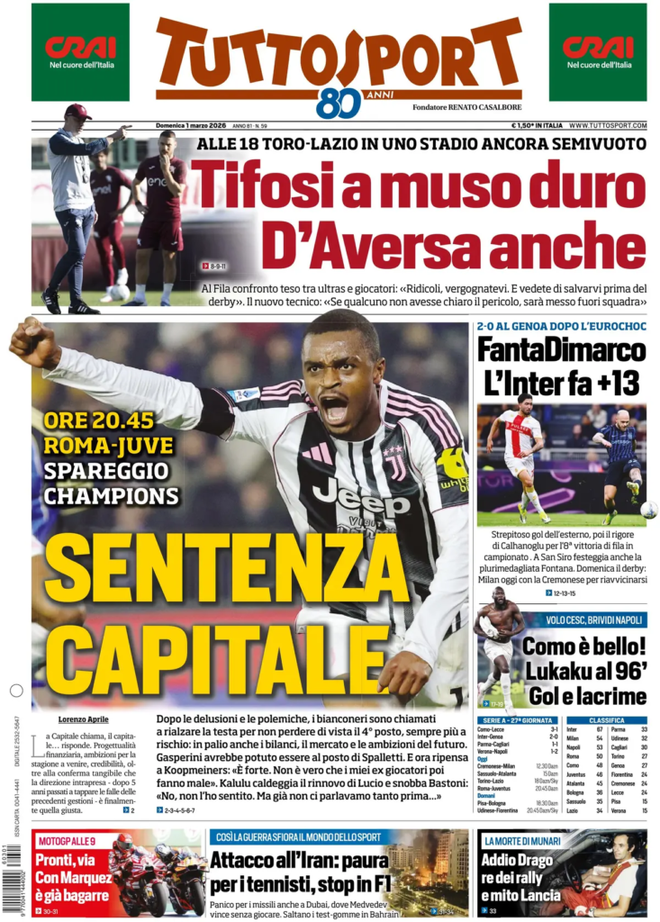Le prime pagine dei principali quotidiani sportivi – 1 marzo 24 image 2