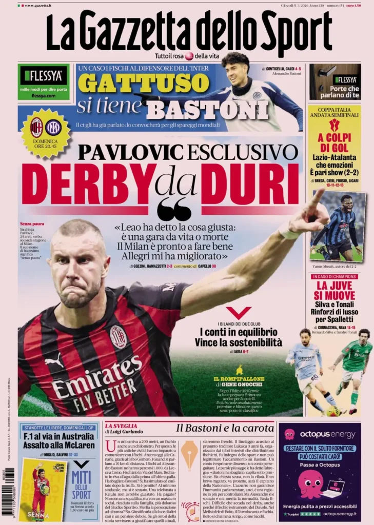 Le prime pagine dei principali quotidiani sportivi – 5 marzo 22 la gazzetta dello sport 0318036jl80uk
