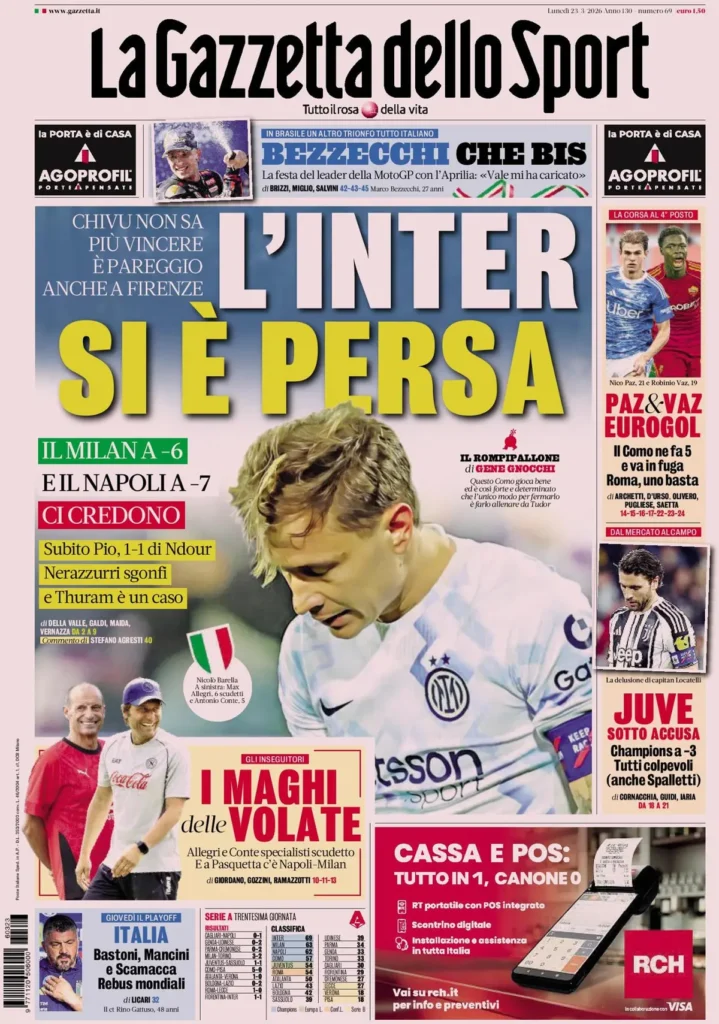 Rassegna stampa Lazio: prime pagine quotidiani sportivi - 23 marzo 2026 24 la gazzetta dello sport 032303xez4fjz