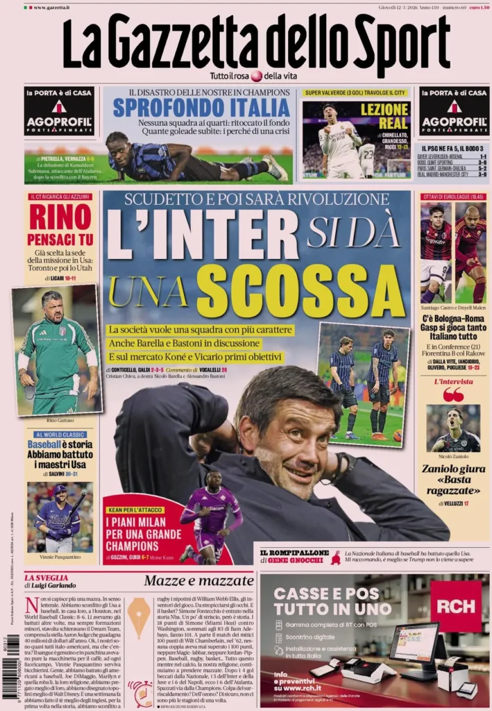 Rassegna stampa Lazio: prime pagine quotidiani sportivi - 12 marzo 2026 24 la gazzetta dello sport 032508edf6izf