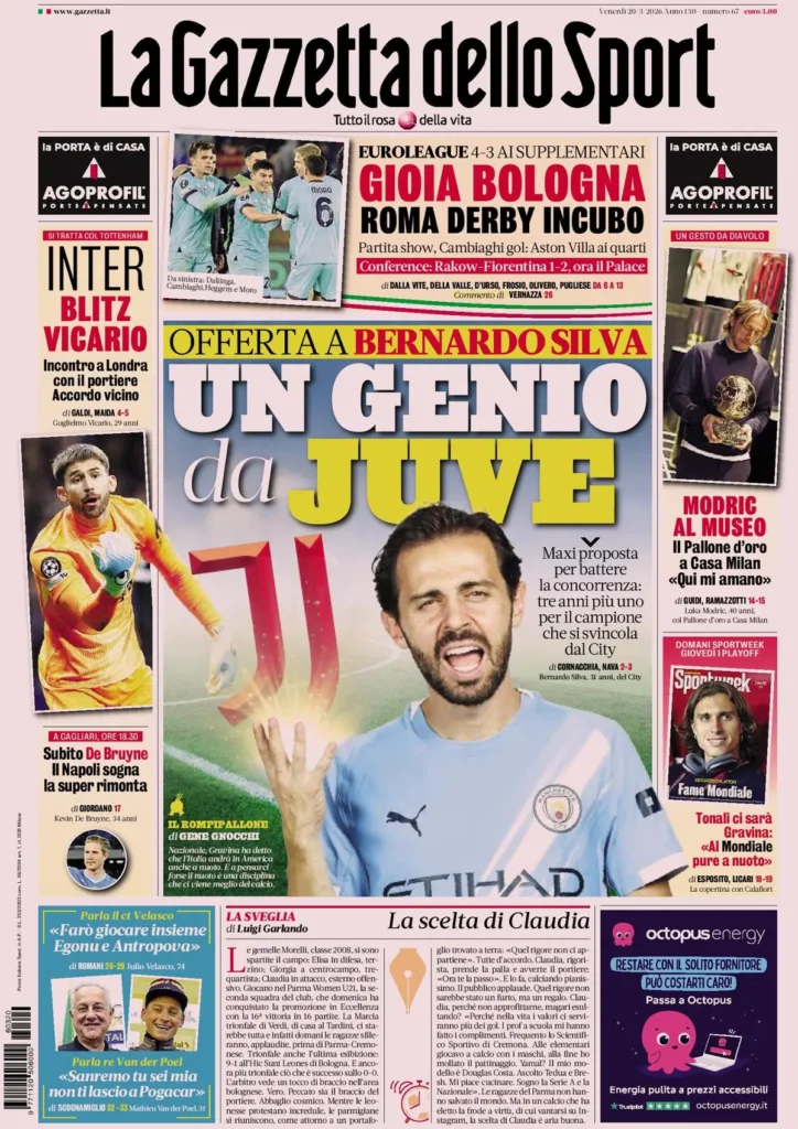 Rassegna stampa Lazio: prime pagine quotidiani sportivi - 20 marzo 2026 24 la gazzetta dello sport 032842k04re9h