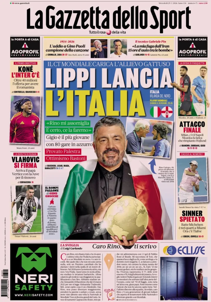 Le prime pagine dei principali quotidiani sportivi – 25 marzo 2026 24 la gazzetta dello sport 033044atjdkha