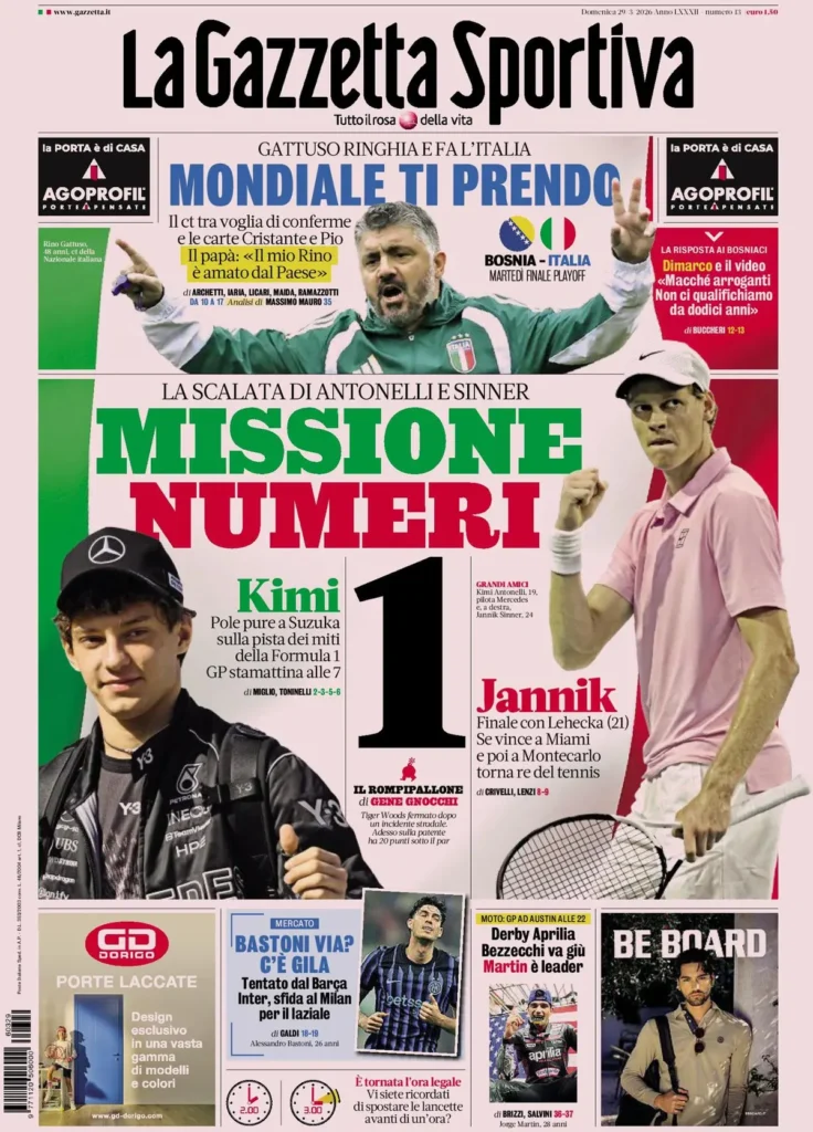 Le prime pagine dei principali quotidiani sportivi – 29 marzo 2026 24 la gazzetta dello sport 0332504oc26mk