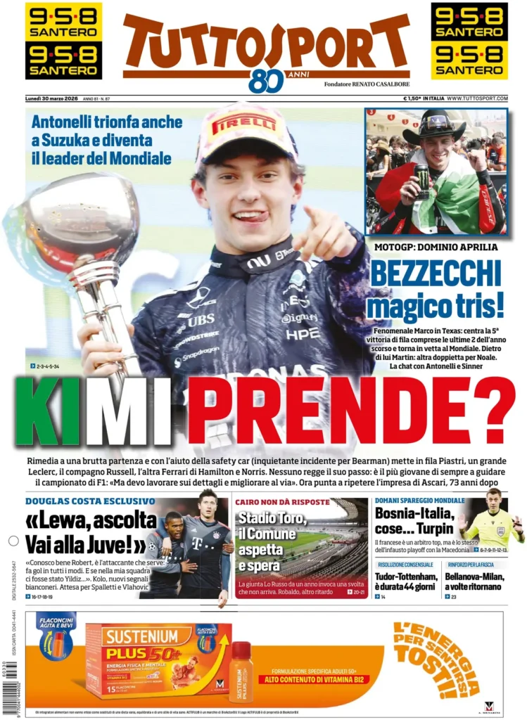 Le prime pagine dei principali quotidiani sportivi – 30 marzo 2026 22 tuttosport 0203023ngbq2v