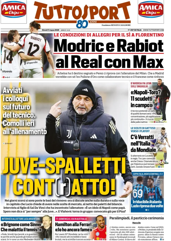Le prime pagine dei principali quotidiani sportivi – 5 marzo 24 tuttosport 020302r4w9zlg