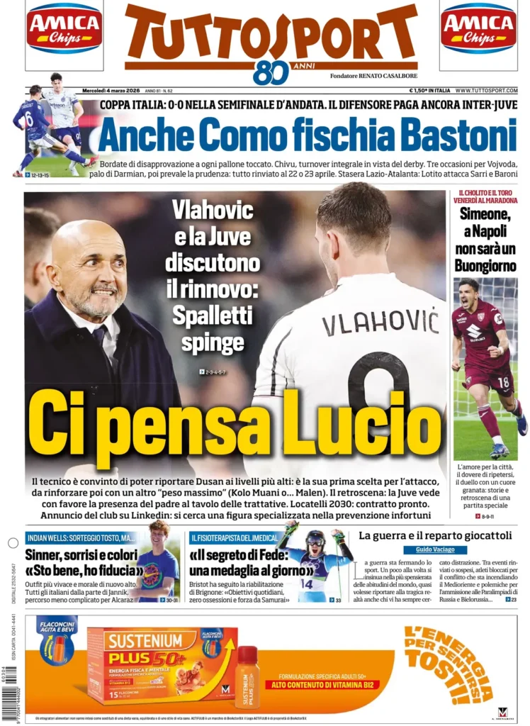 Le prime pagine dei principali quotidiani sportivi – 4 marzo 22 tuttosport 020303gvl9bej