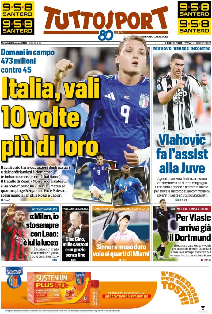 Le prime pagine dei principali quotidiani sportivi – 25 marzo 2026 22 tuttosport 020303o8dculq