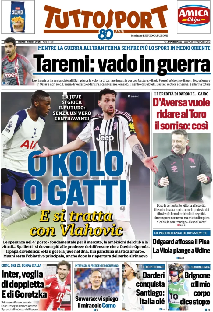Le prime pagine dei principali quotidiani sportivi – 3 marzo 2026 22 tuttosport 020616twb6rtu