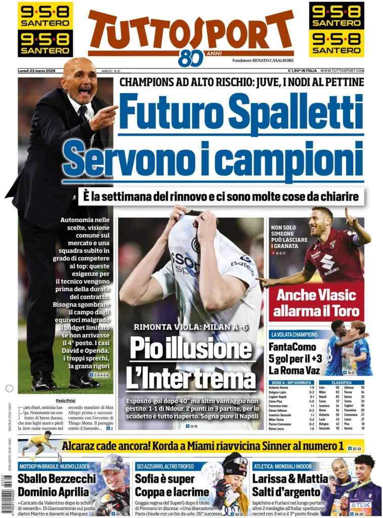 Rassegna stampa Lazio: prime pagine quotidiani sportivi - 23 marzo 2026 22 tuttosport 020802pogwgik