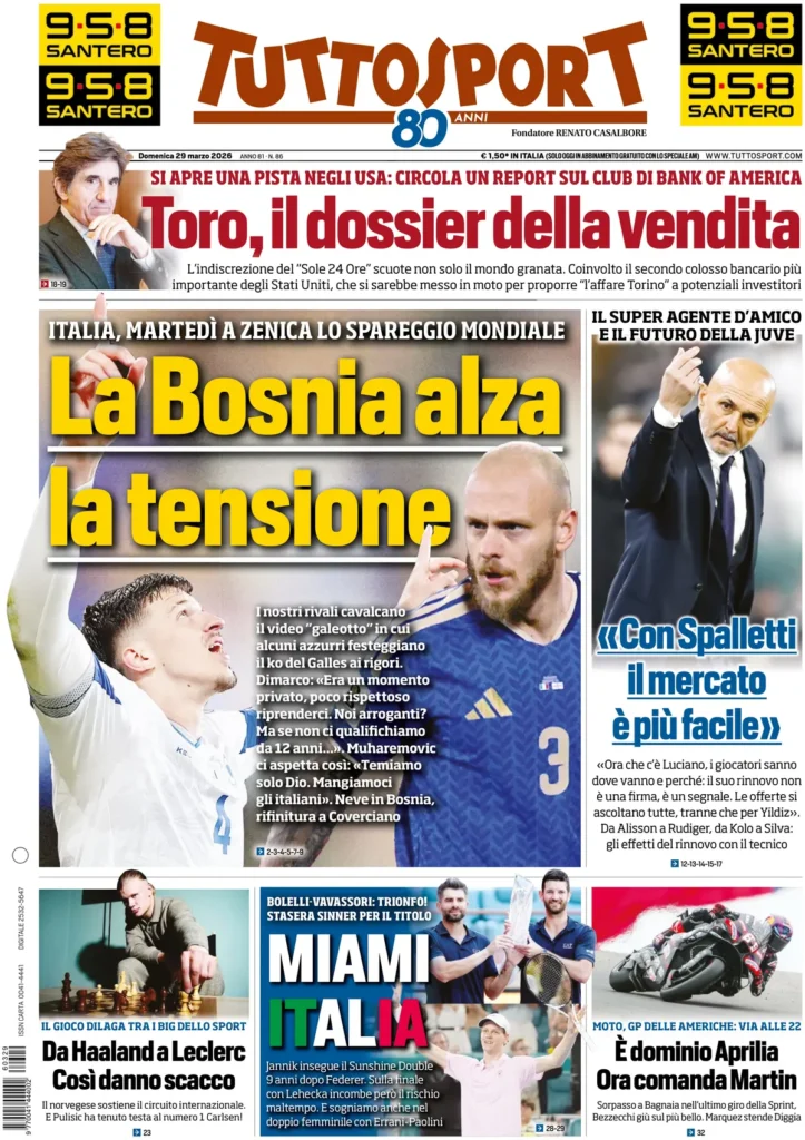 Le prime pagine dei principali quotidiani sportivi – 29 marzo 2026 22 tuttosport 0708203xqbjz9