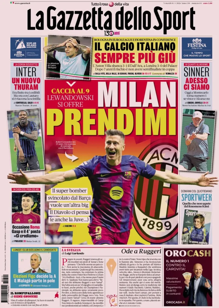 Le prime pagine dei principali quotidiani sportivi – 10 aprile 2026 22 126569