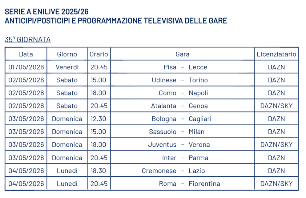 Serie A, svelati gli orari della partite della 35a giornata: ecco quando si gioca Cremonese-Lazio 22 Serie A