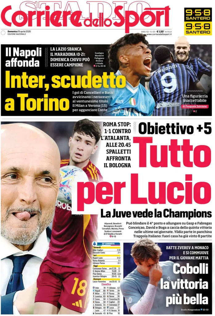 Rassegna stampa Lazio: prime pagine quotidiani sportivi - 19 aprile 2026 23 corriere dello sport 0203061p6cxhm