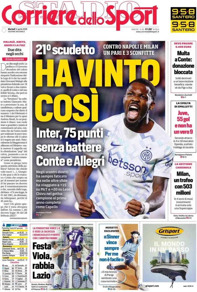 Rassegna stampa Lazio: prime pagine quotidiani sportivi - 14 aprile 2026 23 corriere dello sport 020309amm38lc