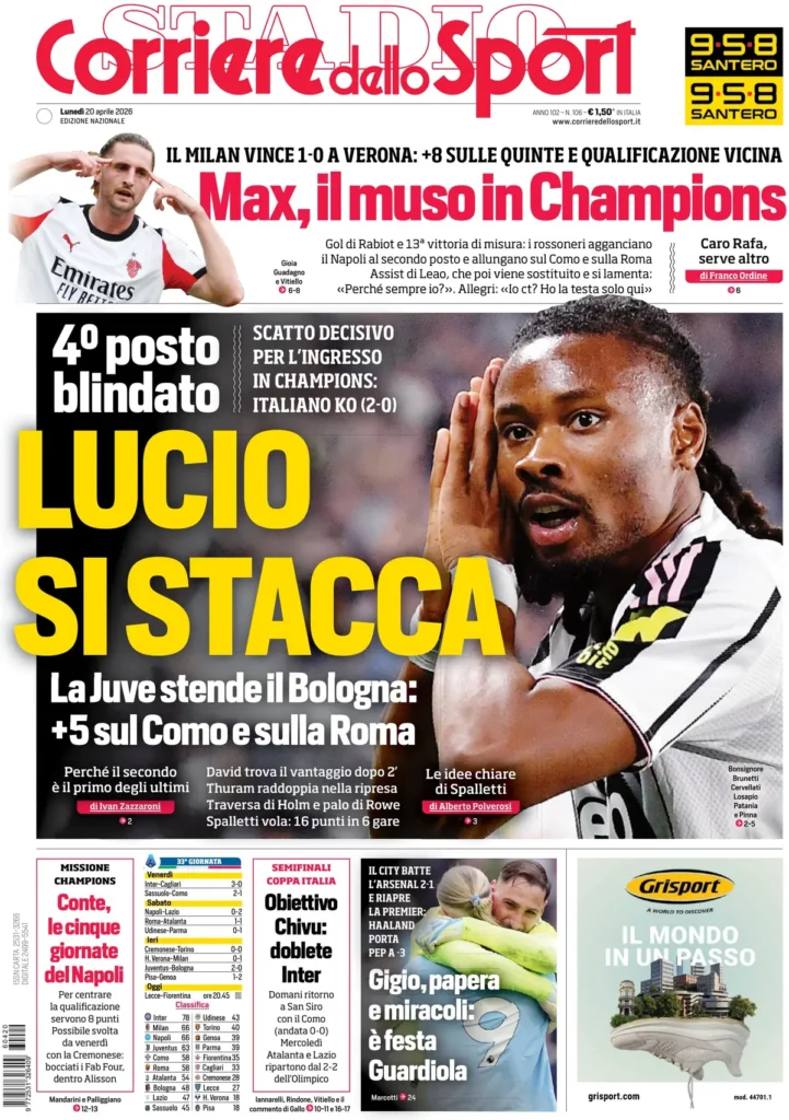 Rassegna stampa Lazio: prime pagine quotidiani sportivi - 20 aprile 2026 23 corriere dello sport 020358c7m8wun