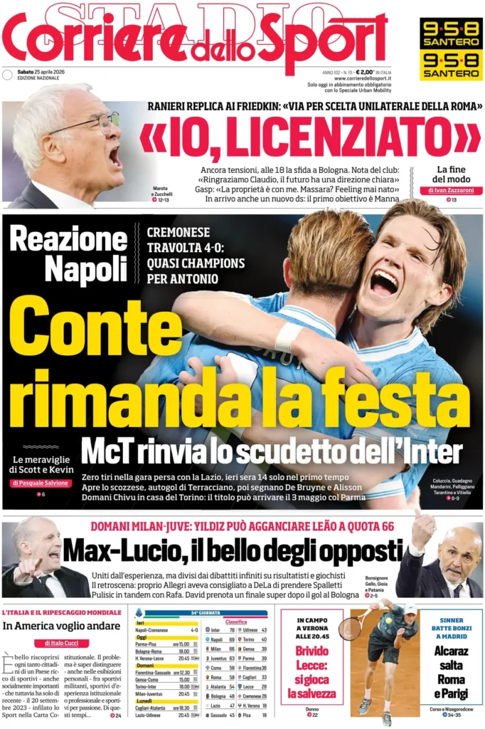 Rassegna stampa Lazio: prime pagine quotidiani sportivi - 25 aprile 2026 23 corriere dello sport 02045745h2wt6