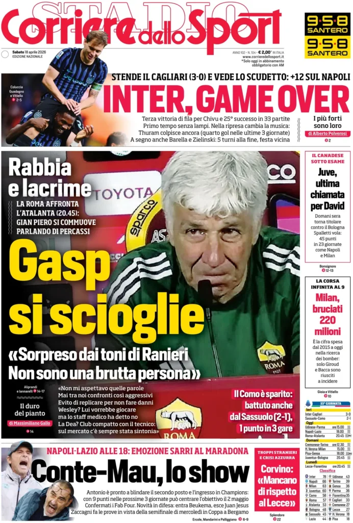 Le prime pagine dei principali quotidiani sportivi – 18 aprile 23 corriere dello sport 020655lkl5b0t