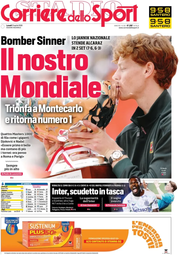 Le prime pagine dei principali quotidiani sportivi – 13 aprile 2026 23 corriere dello sport 02080727od3fu