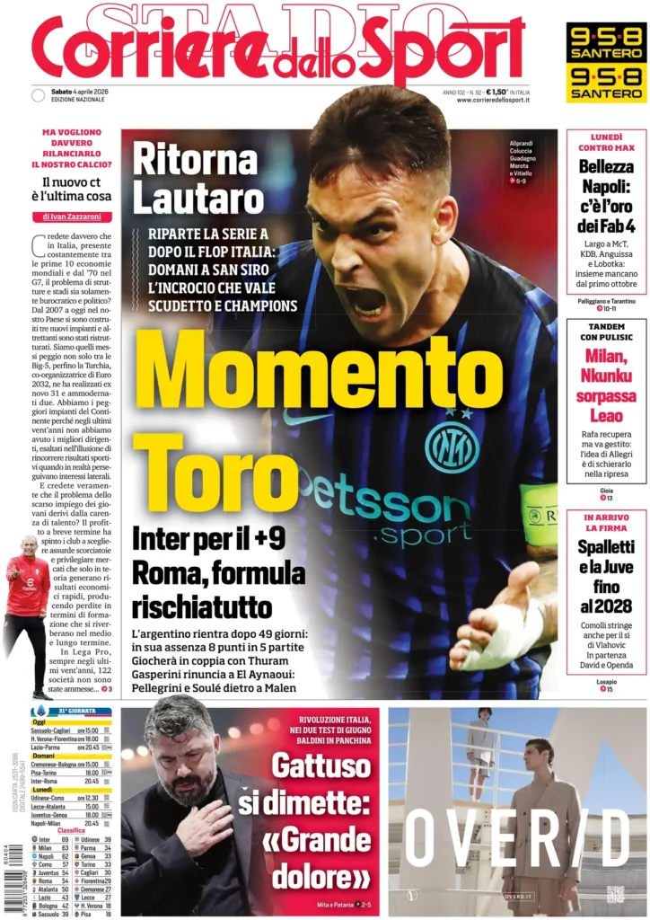 Rassegna stampa Lazio: prime pagine quotidiani sportivi - 4 aprile 2026 23 corriere dello sport 020809fq74wsx