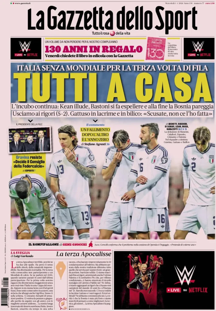Le prime pagine dei principali quotidiani sportivi – 1 aprile 2026 24 la gazzetta dello sport 032227yh84t7n