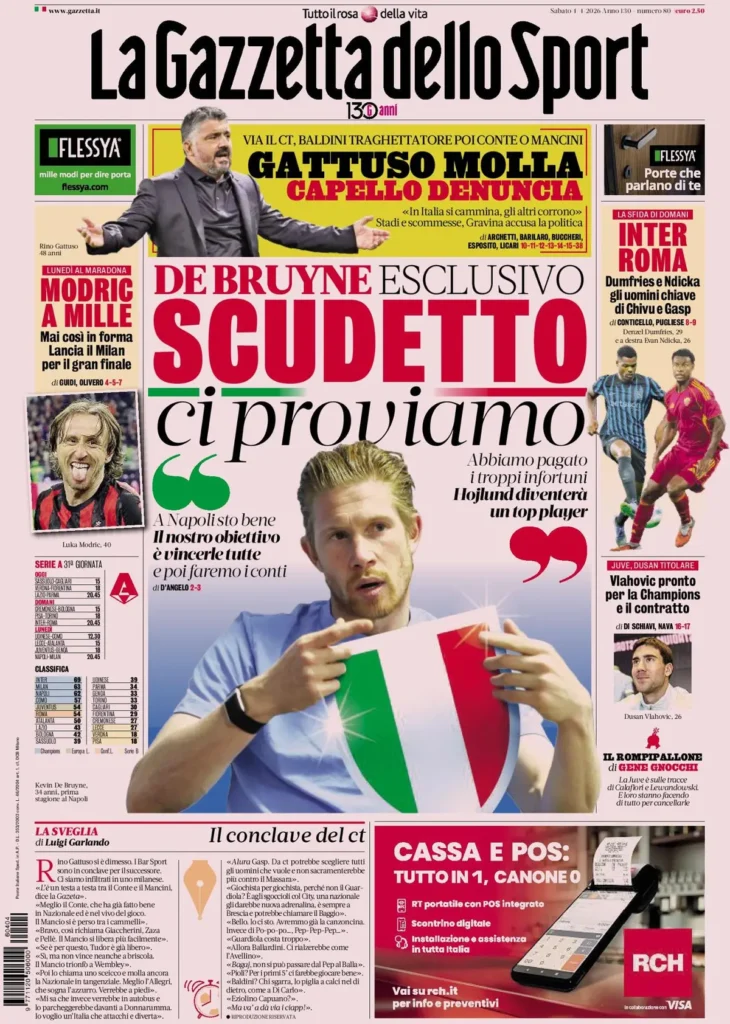 Rassegna stampa Lazio: prime pagine quotidiani sportivi - 4 aprile 2026 24 la gazzetta dello sport 033304dh8adlu