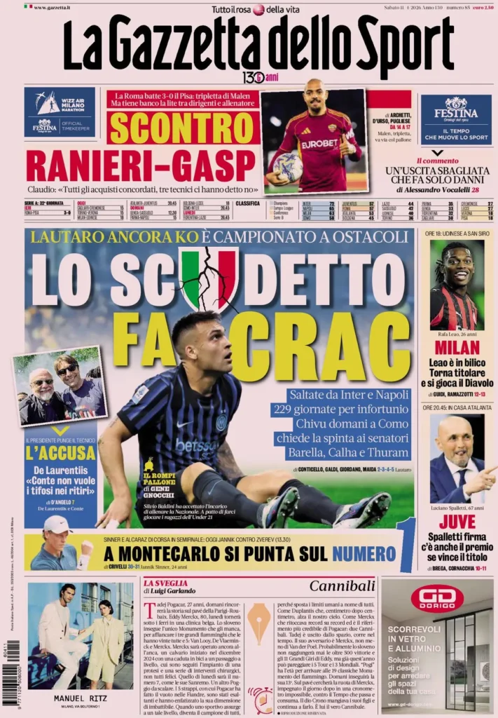 Le prime pagine dei principali quotidiani sportivi – 11 aprile 2026 24 la gazzetta dello sport 033337r5n6775