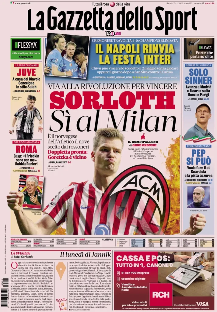 Rassegna stampa Lazio: prime pagine quotidiani sportivi - 25 aprile 2026 24 la gazzetta dello sport 0401144w81mtq