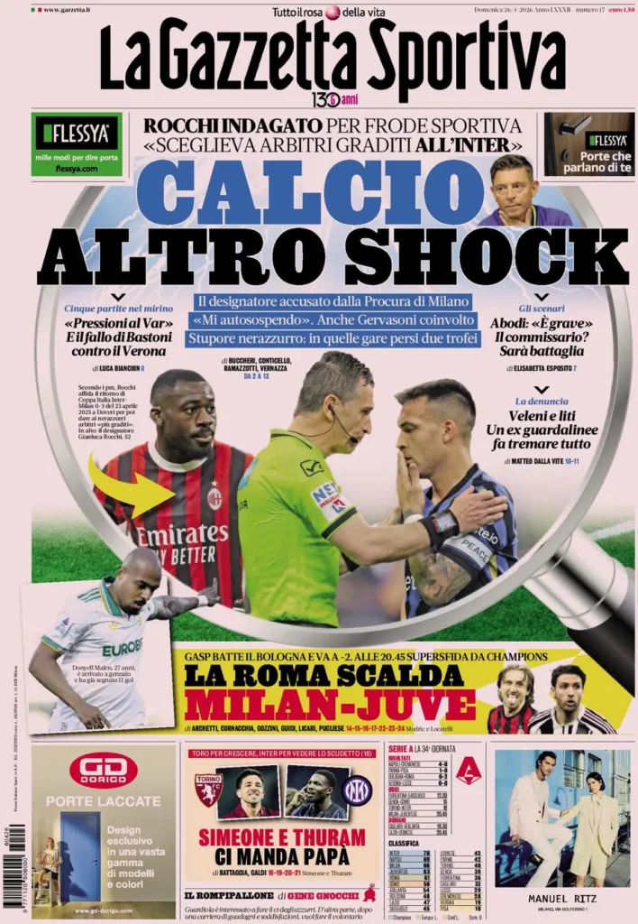 Rassegna stampa Lazio: prime pagine quotidiani sportivi - 26 aprile 2026 24 la gazzetta dello sport 040301cyndmoy